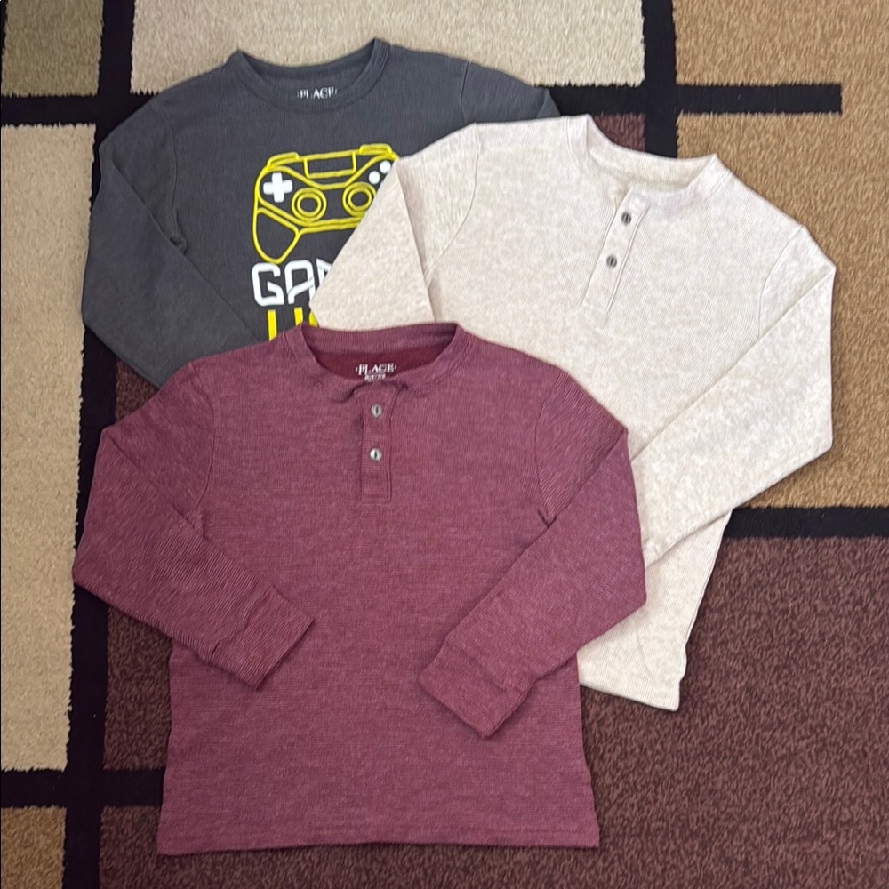Place Kids Thermal Long Sleeve Shirt Set - Gray, Cream, and Maroon
